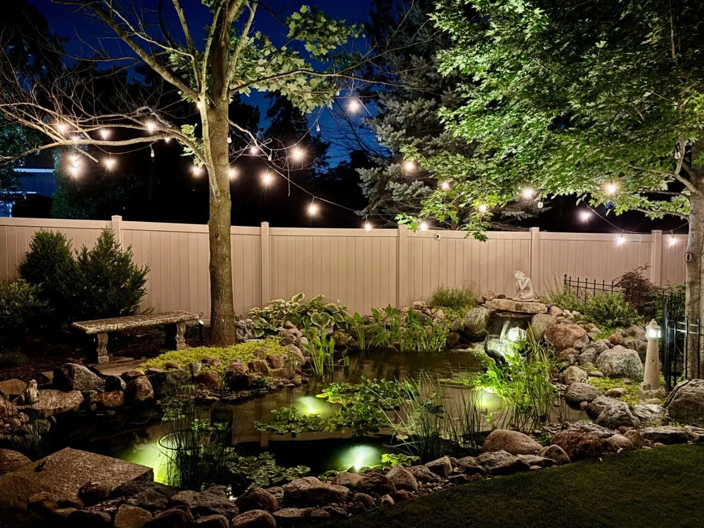 Backyard pond and waterfall installation in Downers Grove, IL