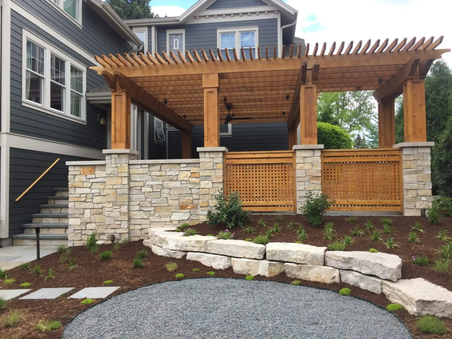 Custom bluestone patio with cedar pergola in Downers Grove, IL
