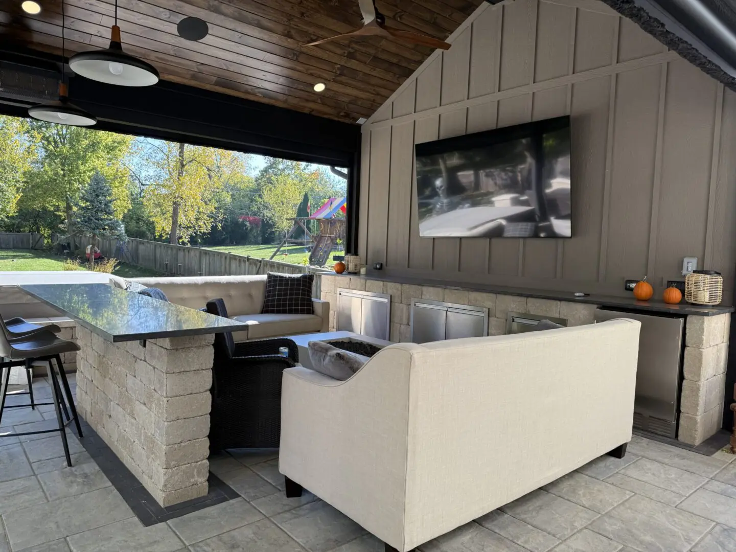 Luxury pavilion with heating, fridge, bar and cabinet installation in Downers Grove, IL