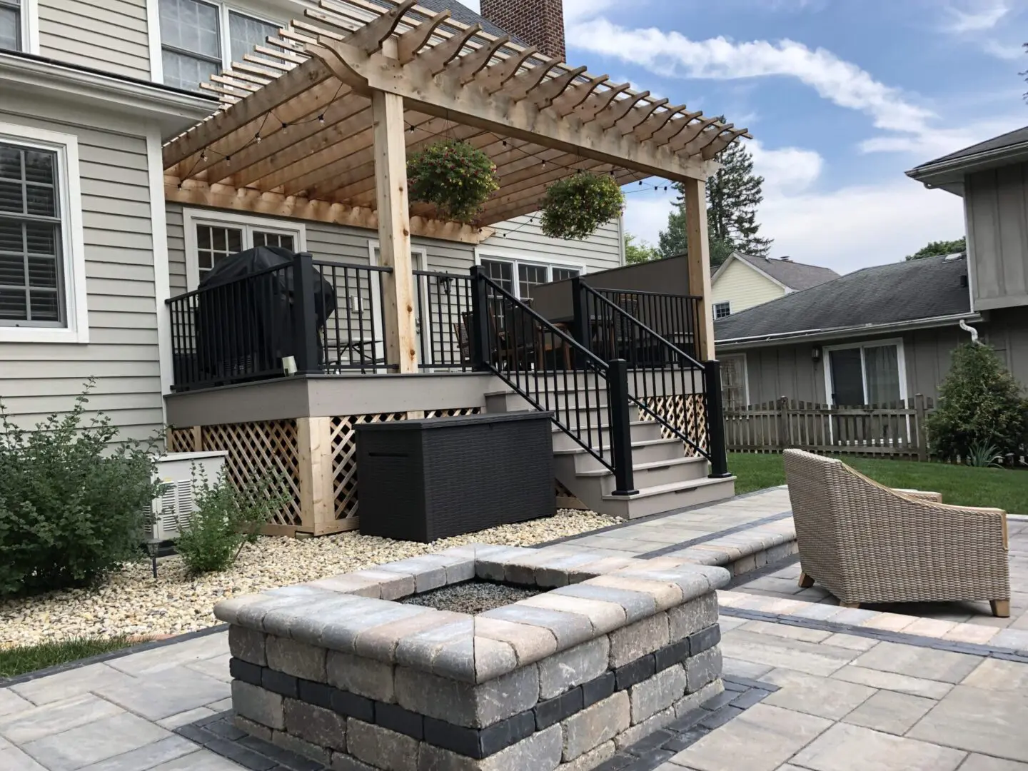 Luxury pergola, patio and firepit installation in Clarendon Hills, IL