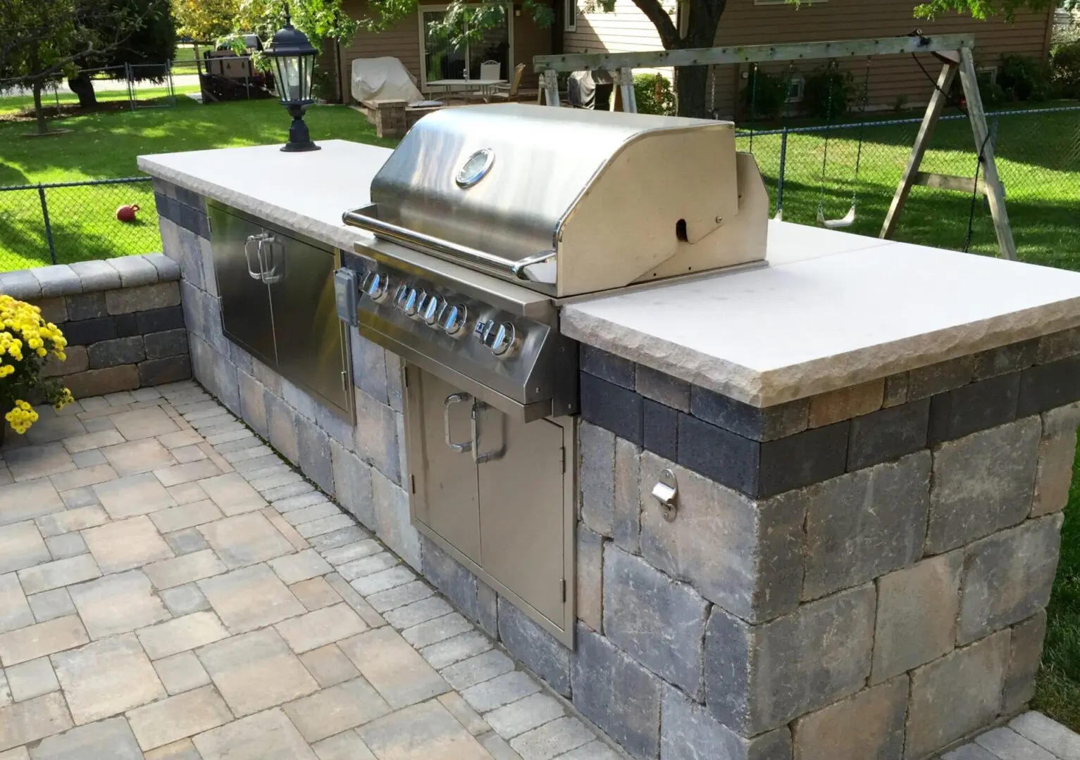 Stone outdoor kitchen cabinet installer in Downers Grove, IL