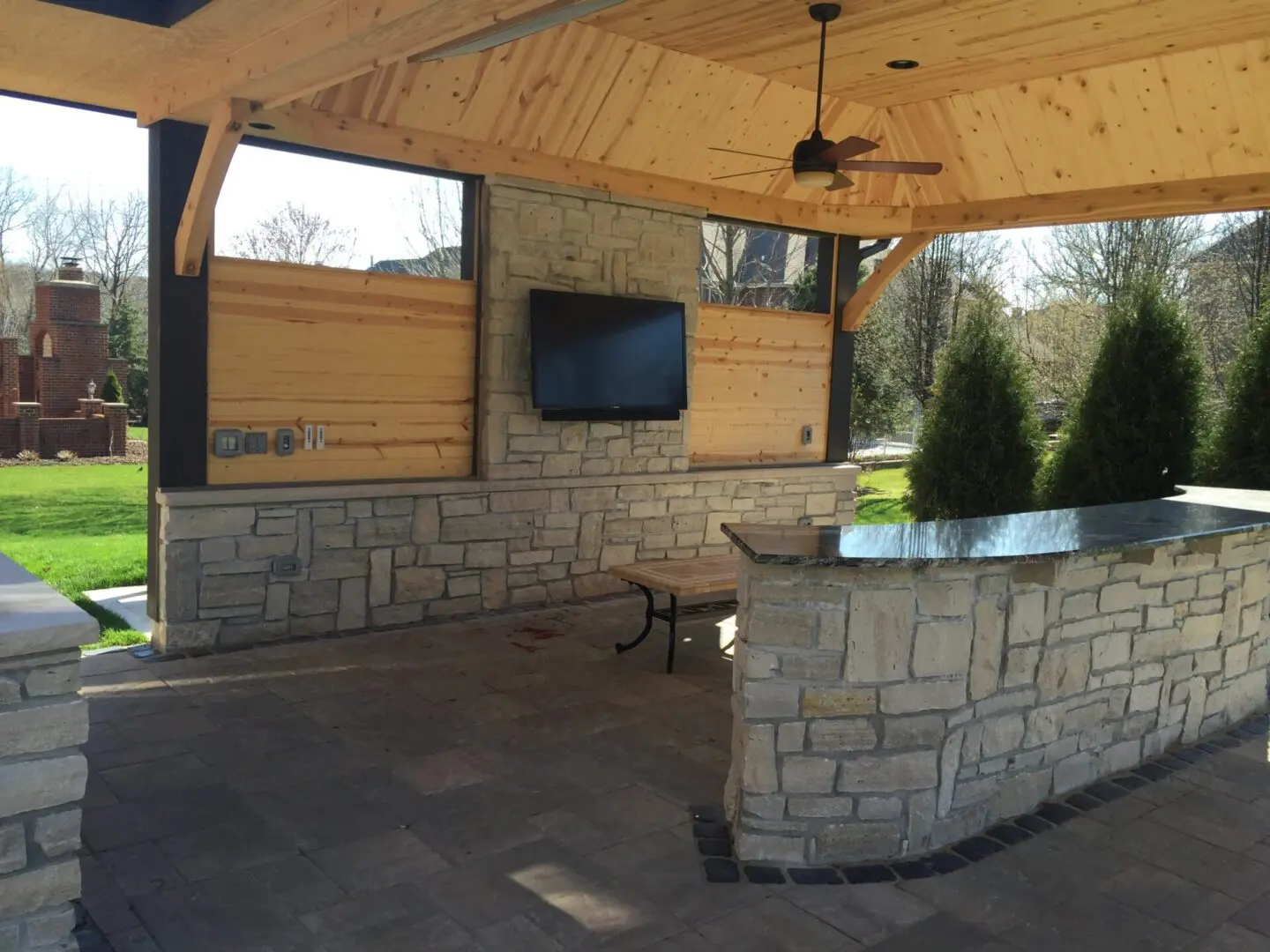 Backyard pavilion and covered patio structure installation in Lemont, IL