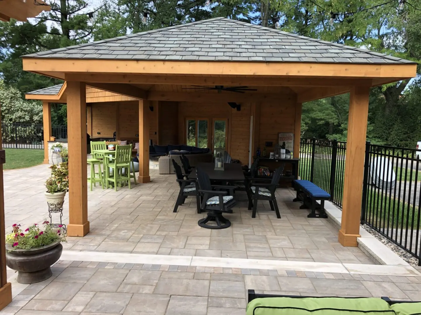 Custom outdoor living space with pavilion and pergola installation in Lisle, IL