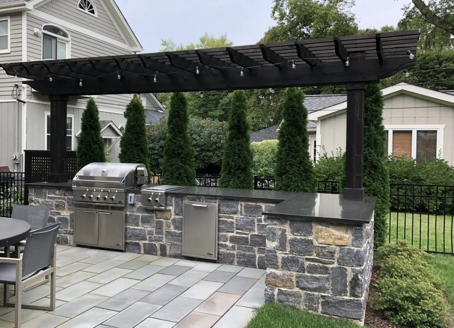Custom wood pergola structure in backyard outdoor living space in Naperville, IL