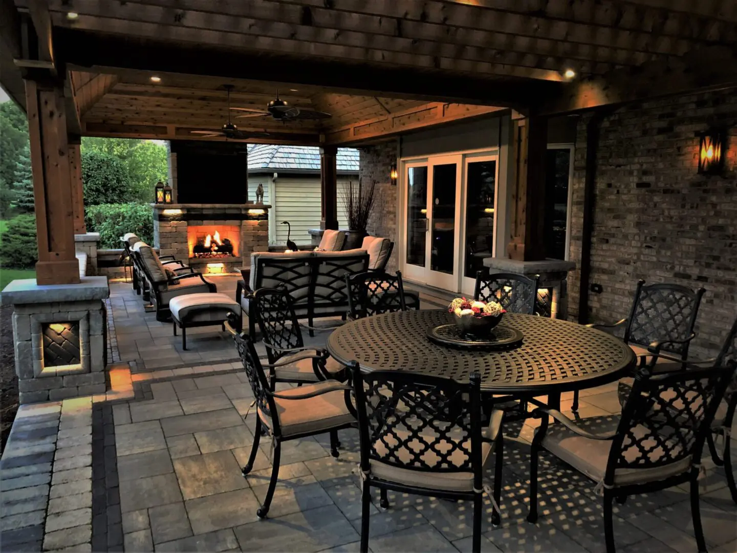 Custom wood pergola and pavilion with Unilock patio in Naperville, IL