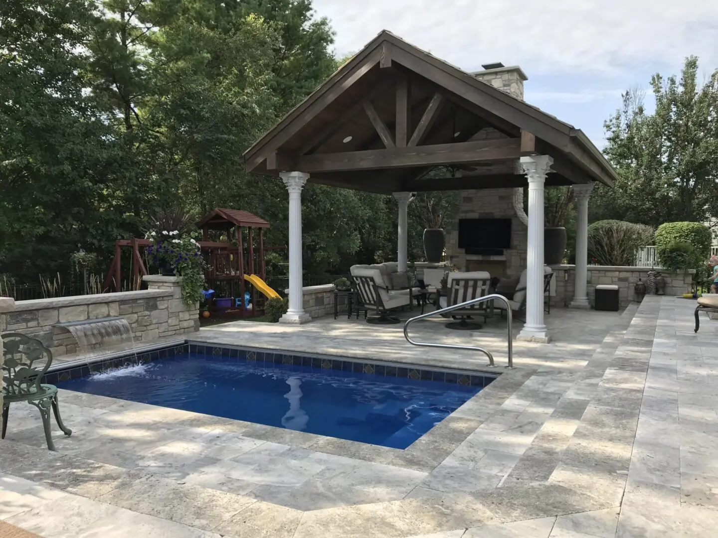 Backyard pavilion and covered patio structure installation near Naperville, IL