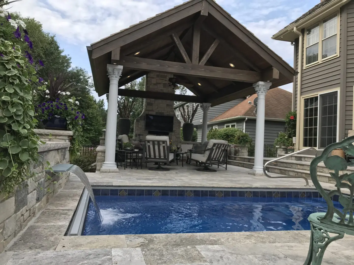 Backyard pavilion and covered patio structure installation near Naperville, IL