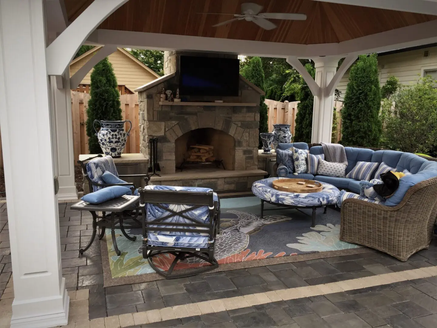 Homer Glen custom pavilion with outdoor fire place