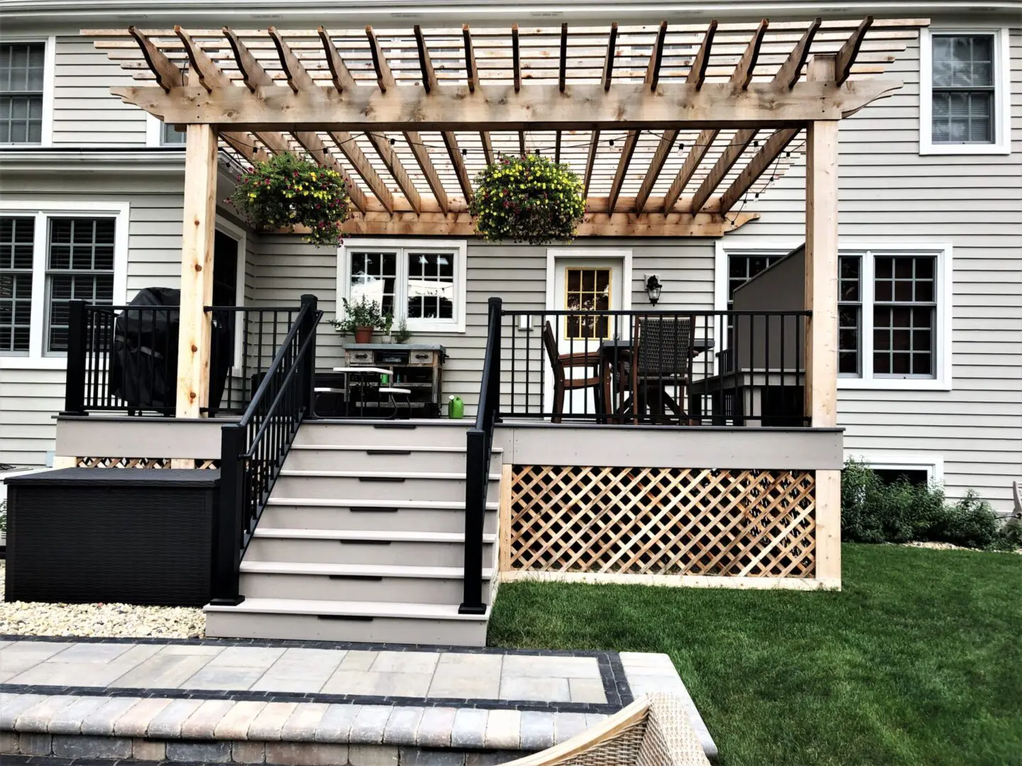 Custom pergola on deck installation in Clarendon Hills, IL backyard