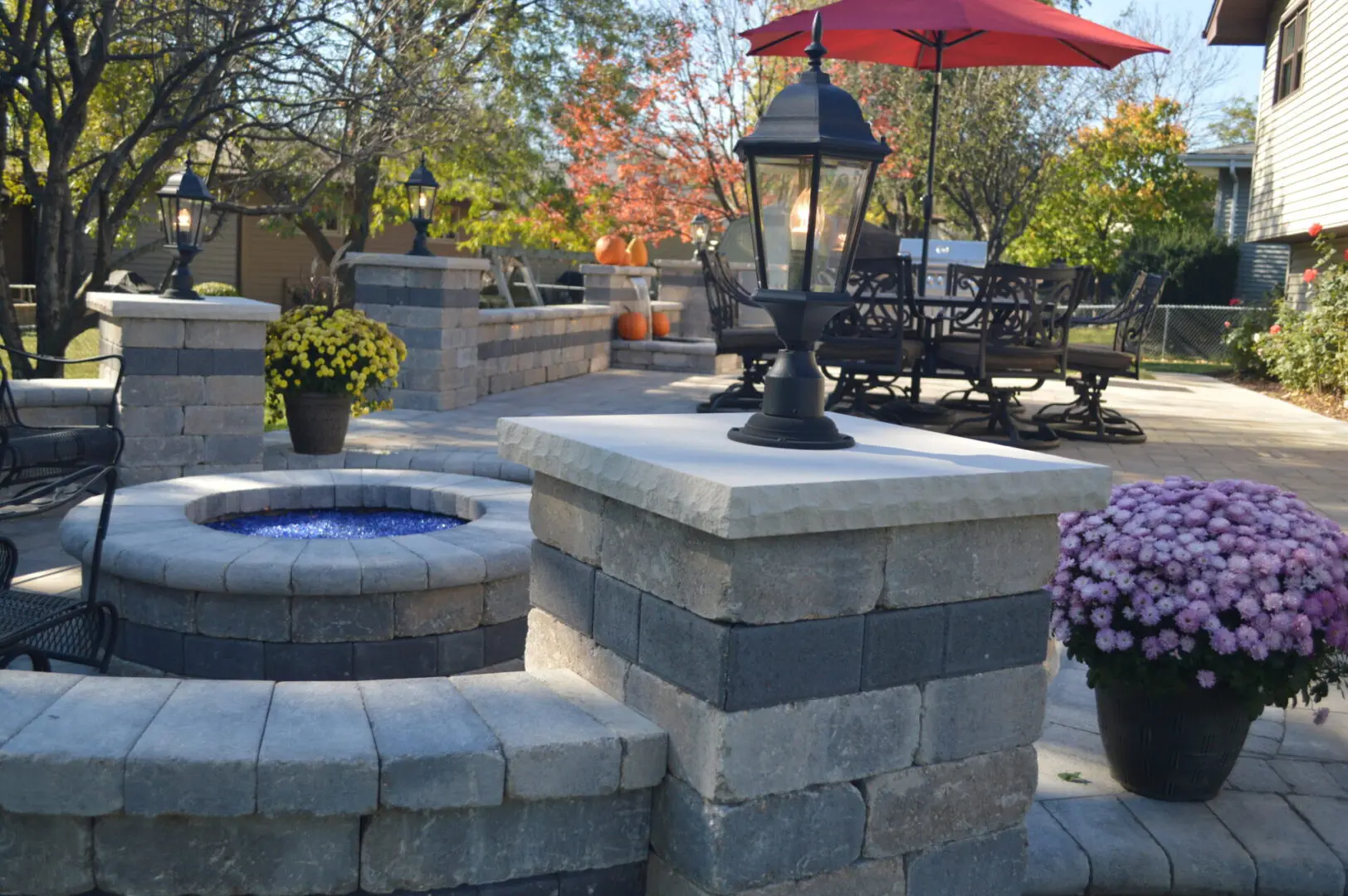 Paver patio with custom fire pit in Wheaton IL