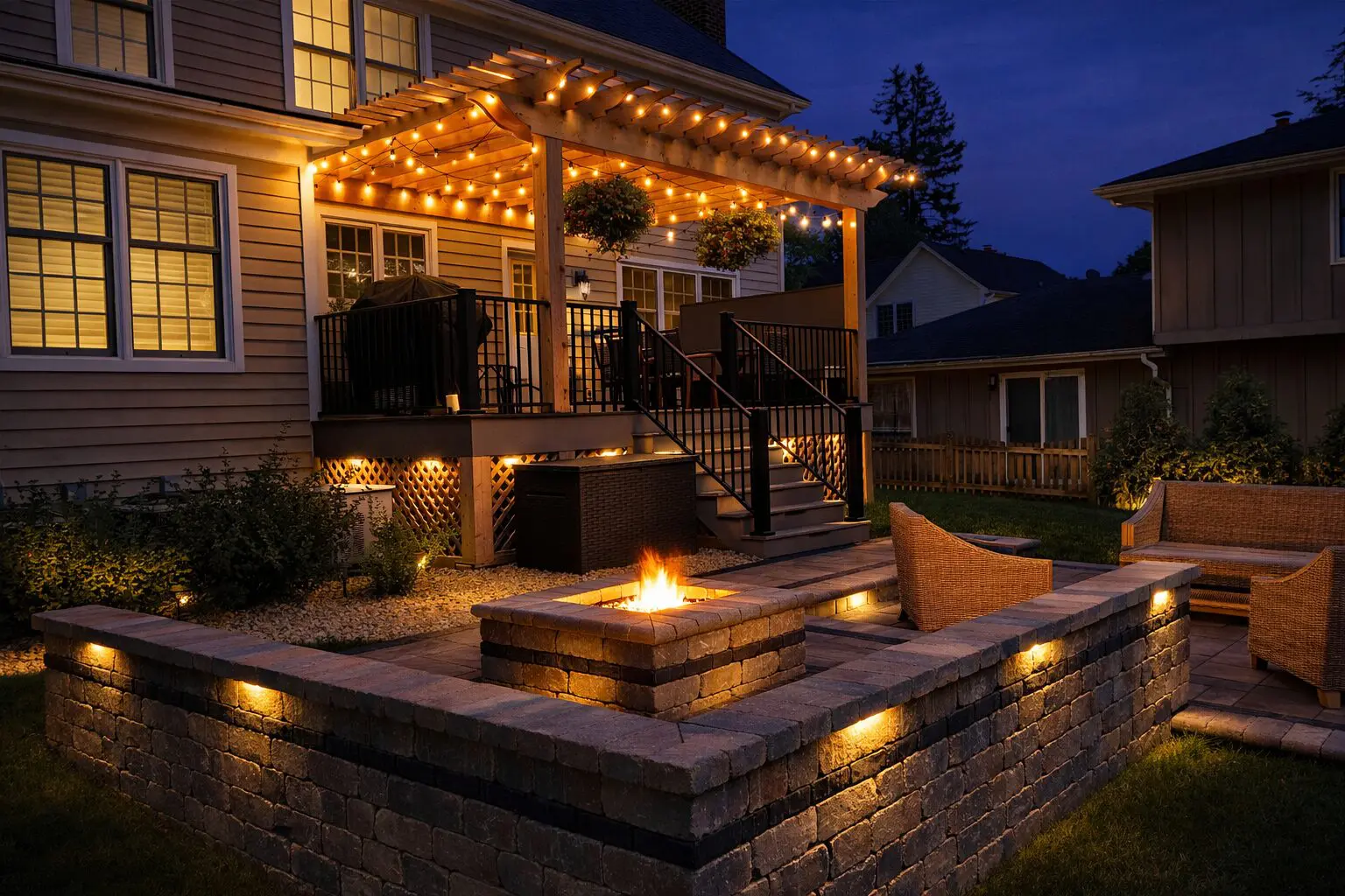 Paver patio with gas fire pit in Clarendon Hills IL