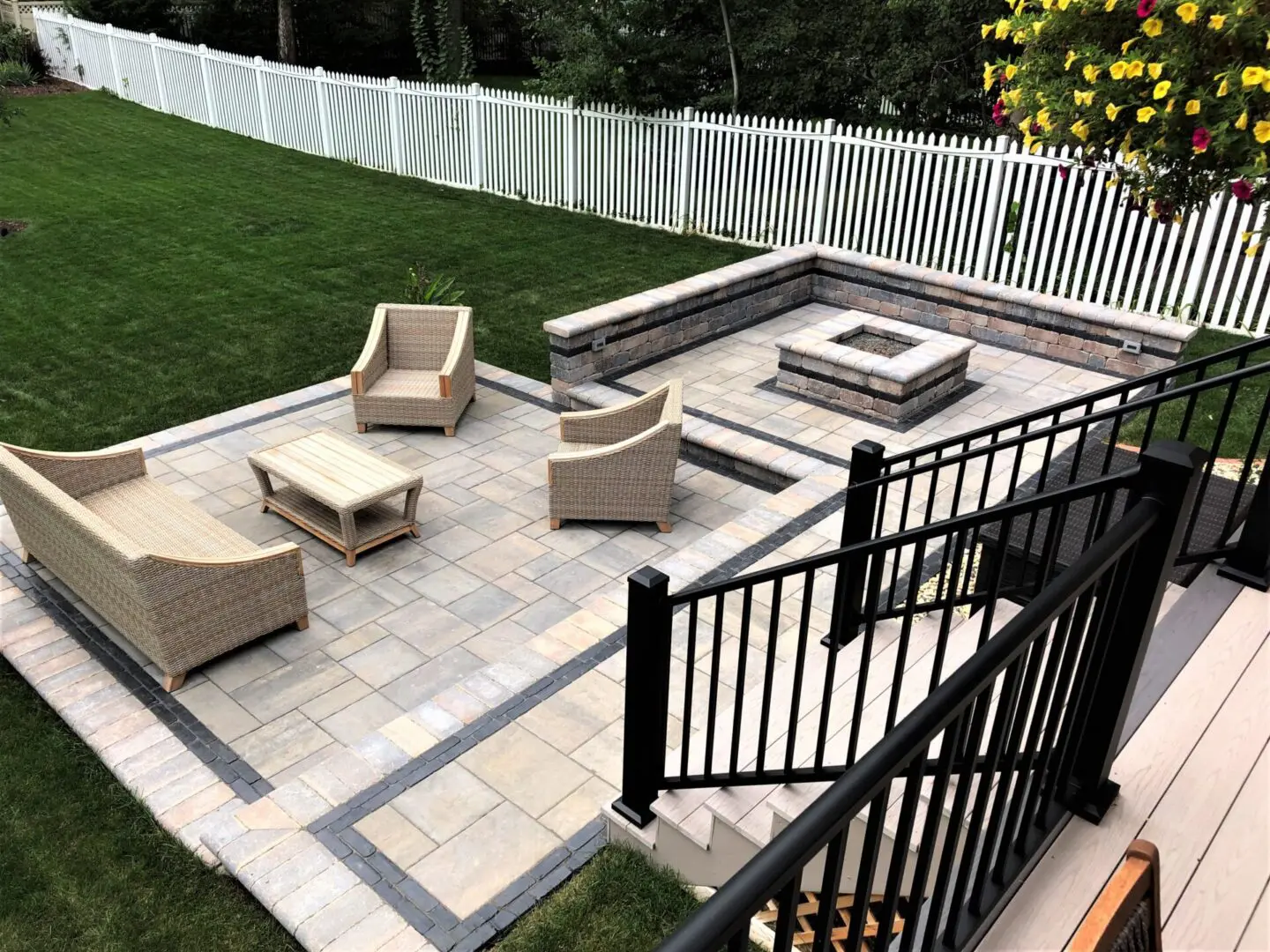 Paver patio with custom fire pit in Western Springs IL