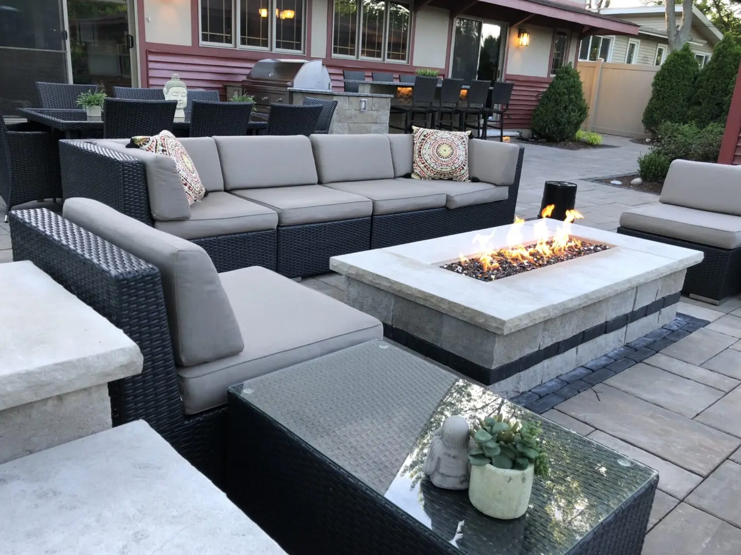 Paver patio Natural gas fire pit in Willowbrook IL