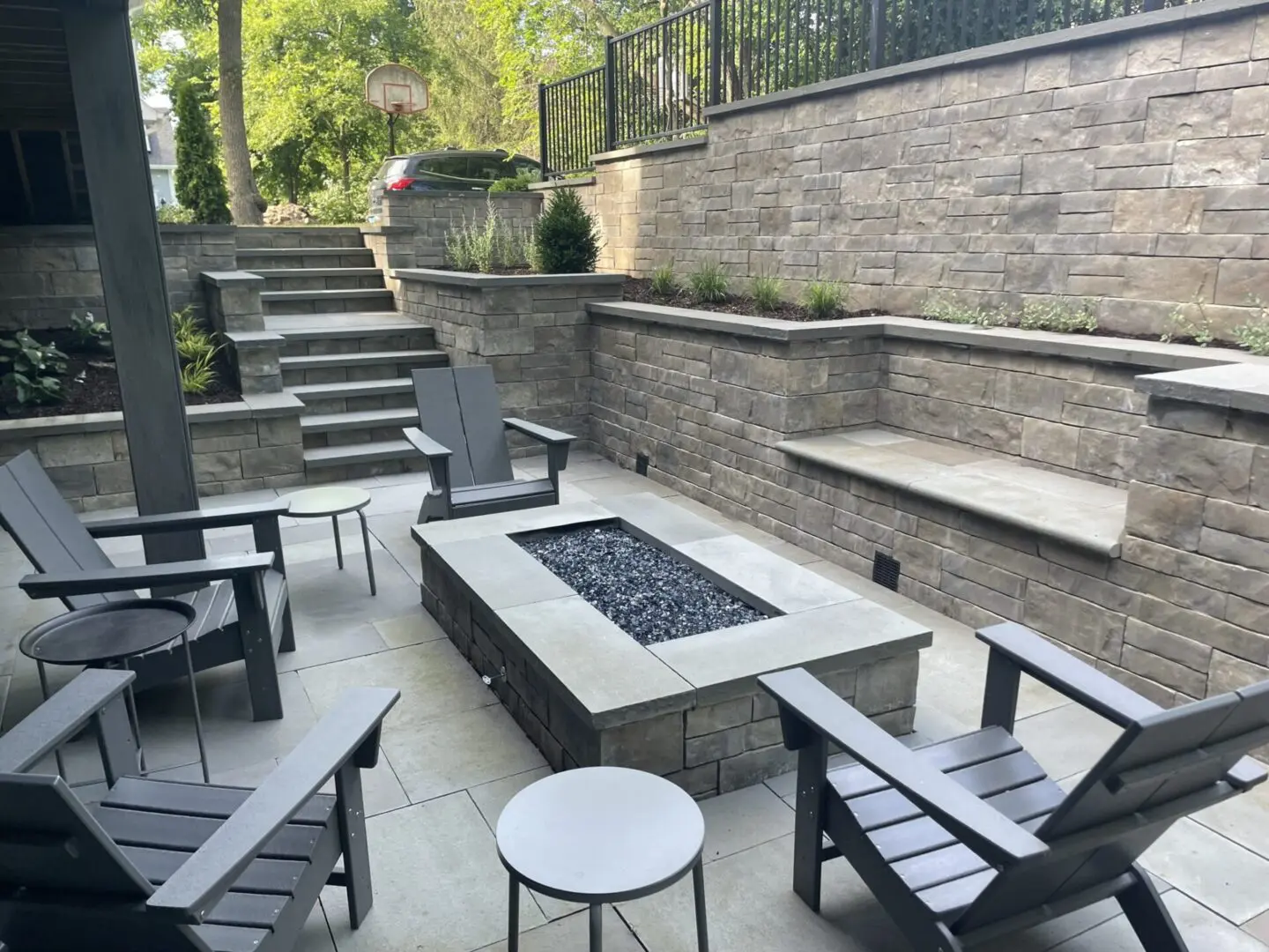 Natural stone patio with natural gas fire pit in Downers Grove IL