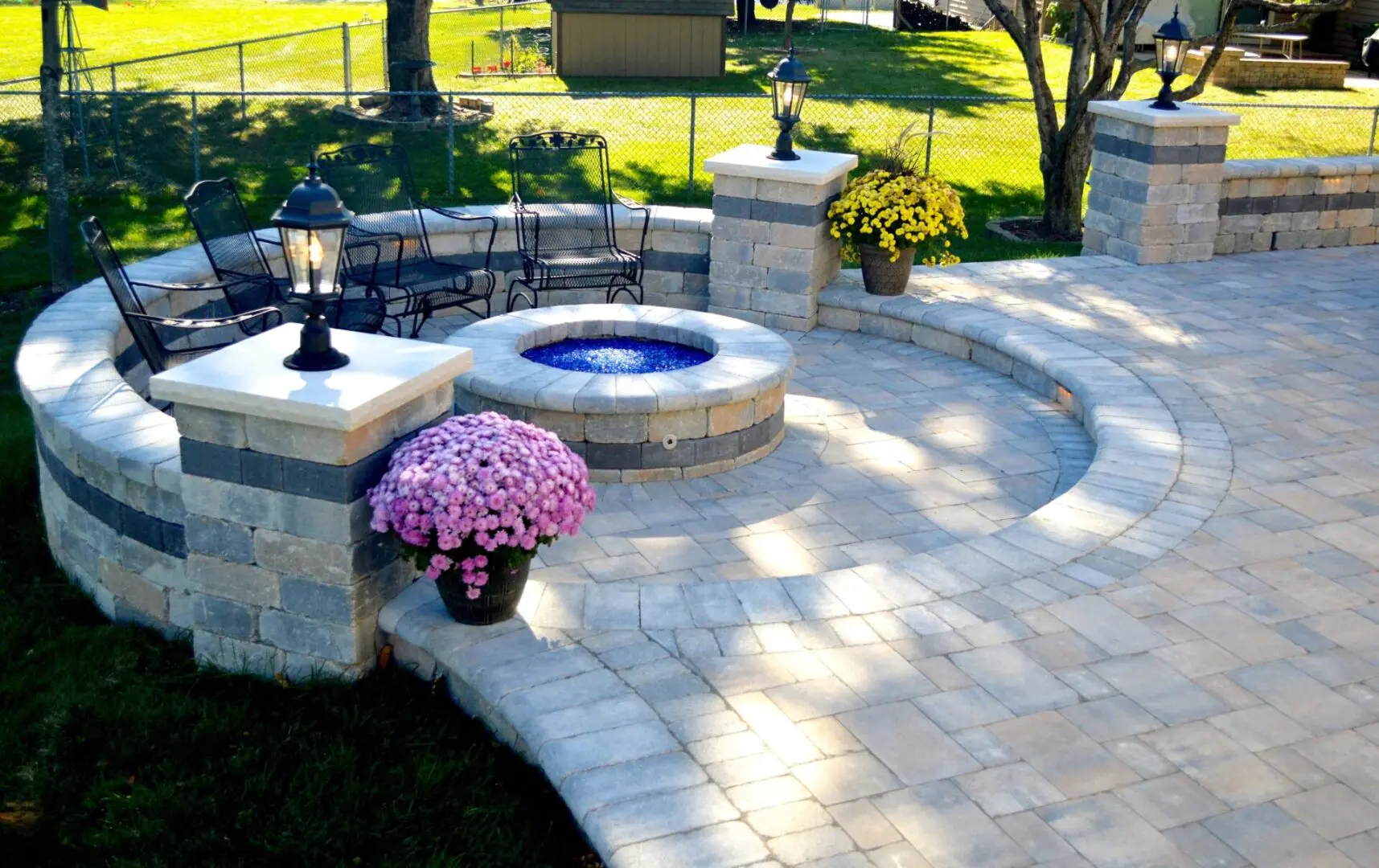 Pave patio with natural gas fire pit in Downers Grove IL
