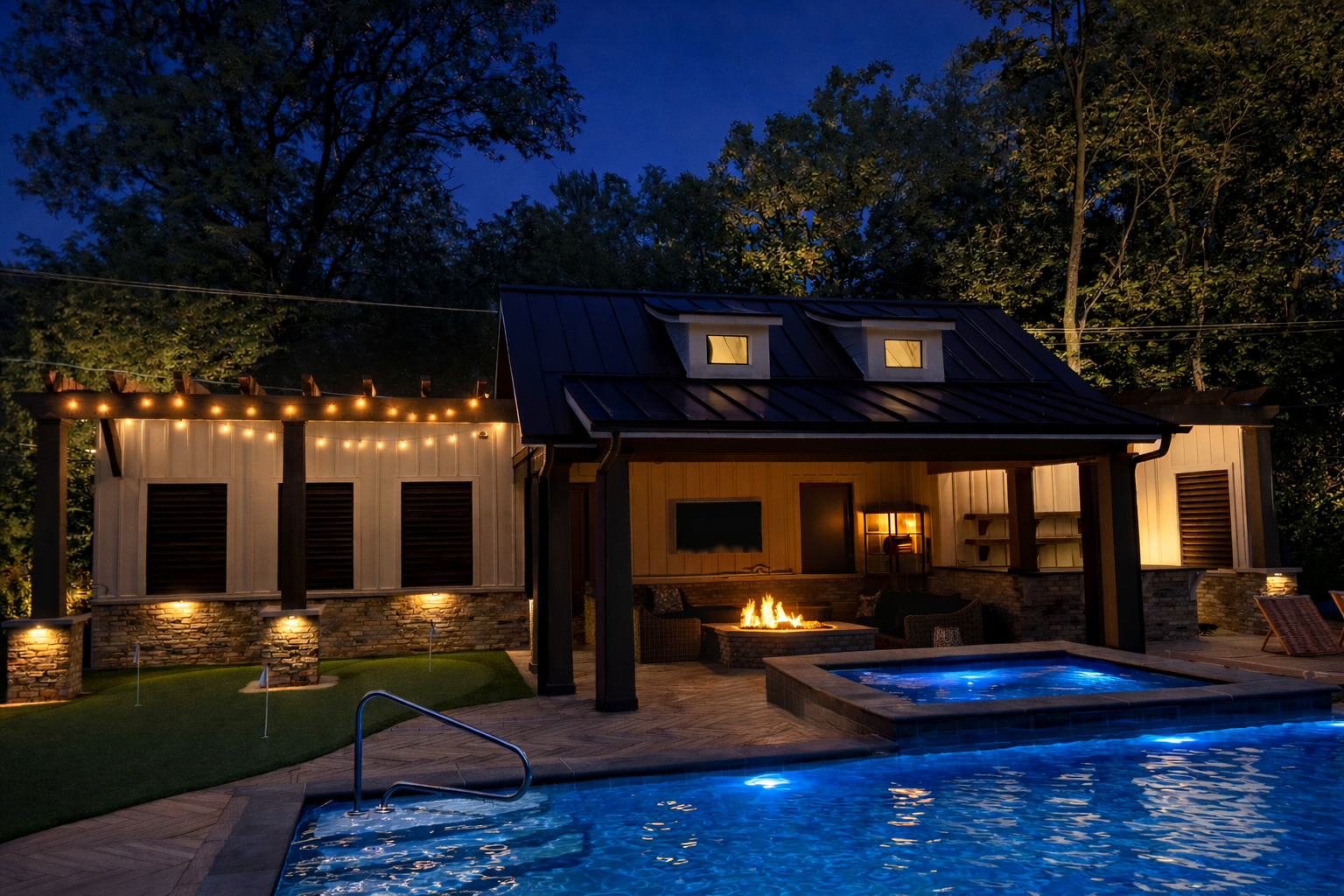 Patio pavilion with gas fire pit in Hinsdale IL