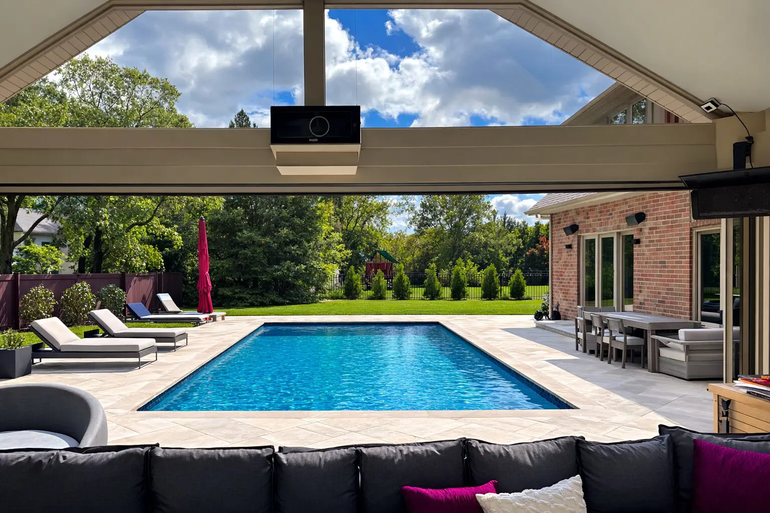 Outdoor roof structure with paver patio in Clarendon Hills, IL