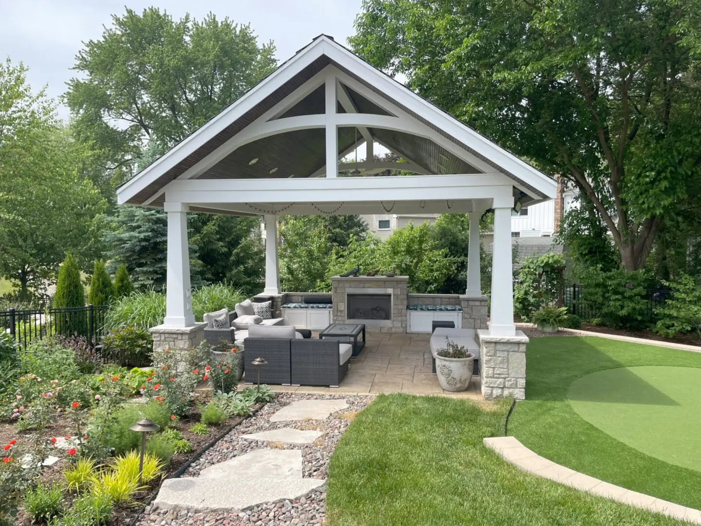 Backyard pavilion and covered patio structure installation in Naperville, IL