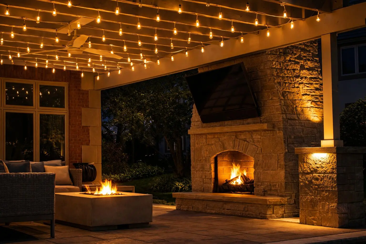Professional landscape lighting installation in Oak Brook, IL backyard
