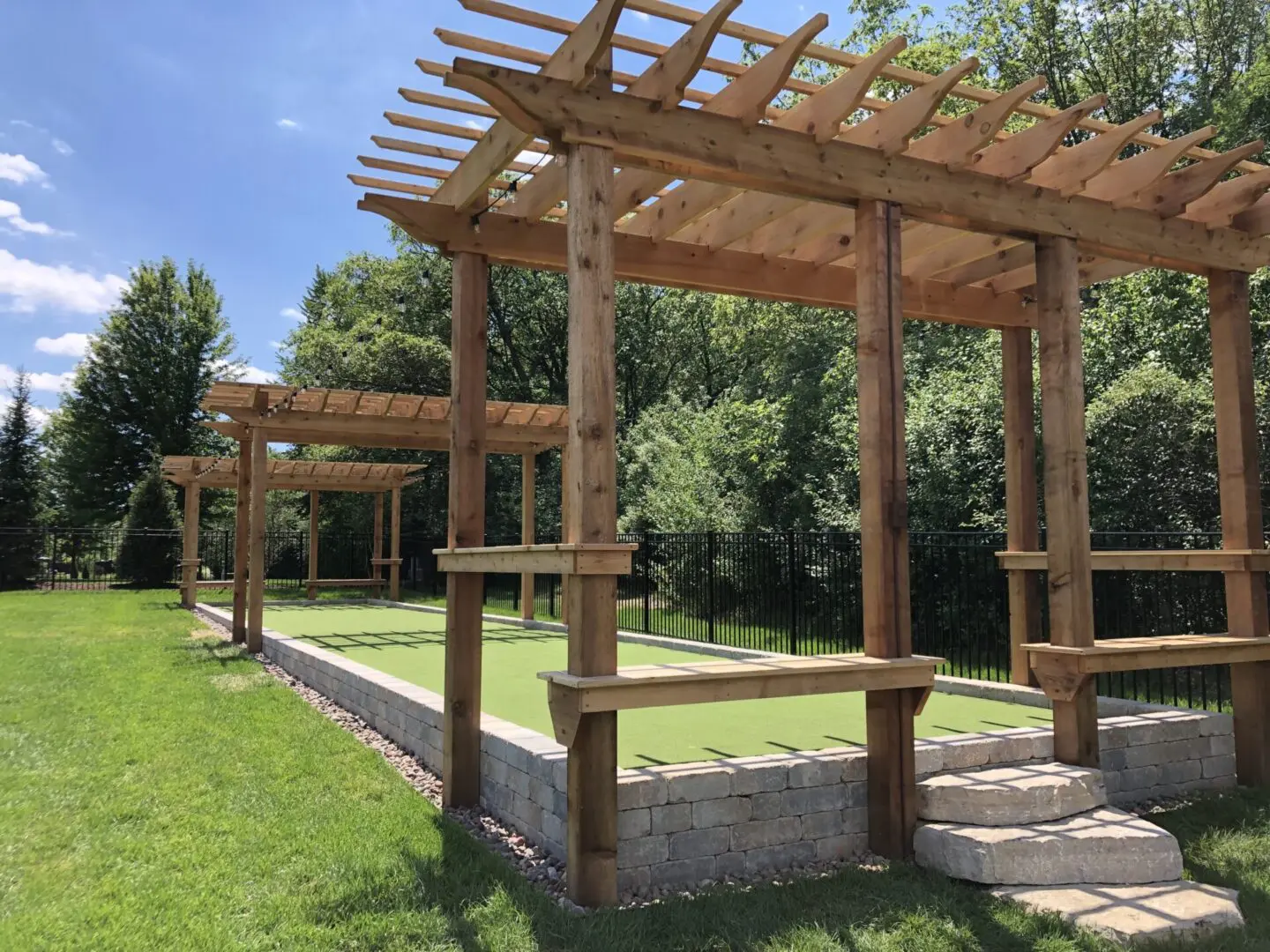 Bocce court with pergola installation in Hinsdale, IL