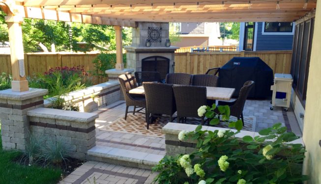 Outdoor seating area with furniture